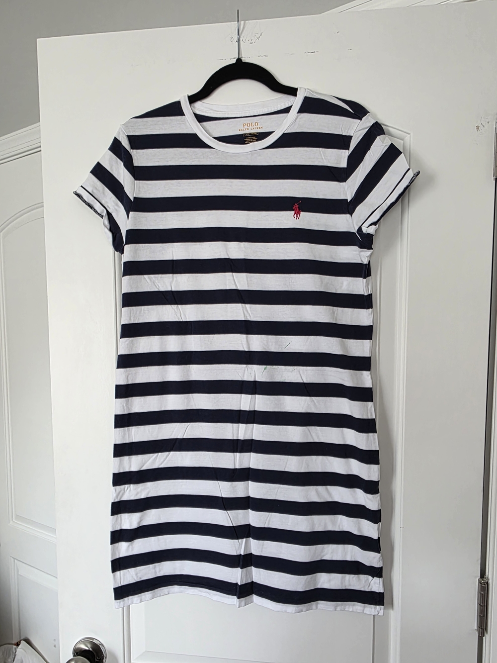 Ralph Lauren Polo Striped Tee Dress - Navy & White with Red Pony